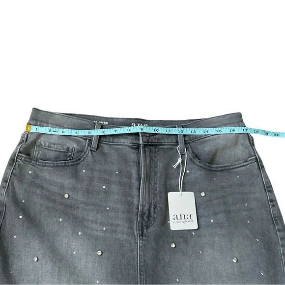 a.n.a High Waist Crystal Embellished Gray Denim Skirt Midi NWT size 12 - Picture 7 of 11